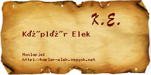 Káplár Elek névjegykártya